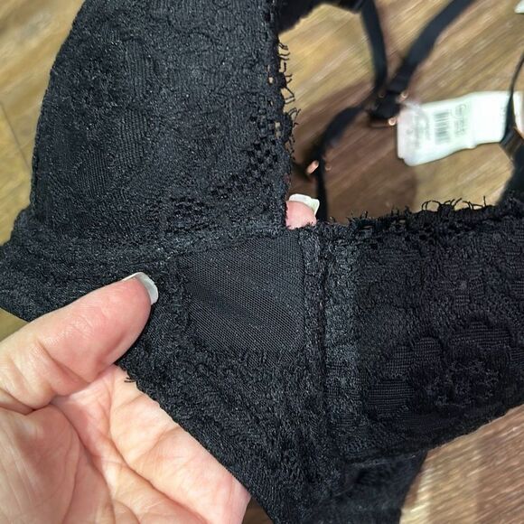Aerie black lace plunge push up bra adjustable 32C - Picture 2 of 10